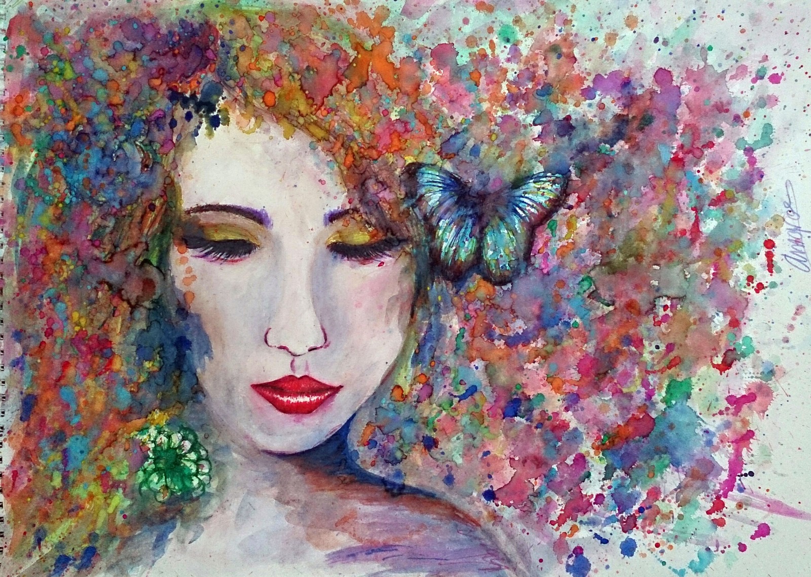 Detalle de Mariposa de colores, pintura de Agata Amgros